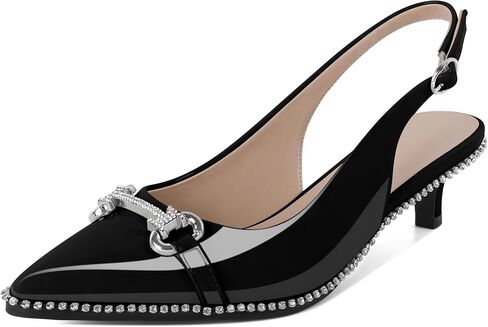 Soireelady Womens Slingback Kitten Heels Low Heel Rhinestones Beaded Pumps Closed Pointed Toe Slip On Party Fashion Dress Shoes 1.5 Inches in Saudi Arabia