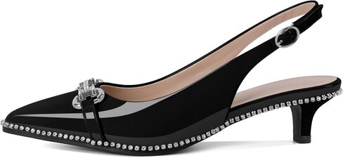 Soireelady Womens Slingback Kitten Heels Low Heel Rhinestones Beaded Pumps Closed Pointed Toe Slip On Party Fashion Dress Shoes 1.5 Inches in Saudi Arabia