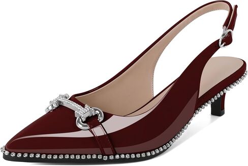 Soireelady Womens Slingback Kitten Heels Low Heel Rhinestones Beaded Pumps Closed Pointed Toe Slip On Party Fashion Dress Shoes 1.5 Inches in Saudi Arabia