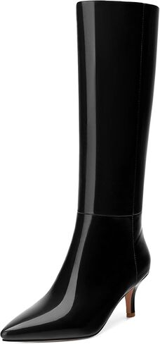 Knee High Boots for Women Stiletto Heel Pointed Toe Patent Pull on Long Boots Elegant Comfortable Fashion Tall Boots 2.6 Inch in Kuwait