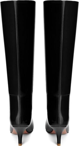 Knee High Boots for Women Stiletto Heel Pointed Toe Patent Pull on Long Boots Elegant Comfortable Fashion Tall Boots 2.6 Inch in Kuwait