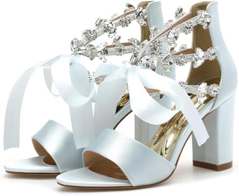 Dress First Wedding Sandal High Heels Brides Shoes Satin Open Toe Crystal Ribbon Tie Elegant Party Prom Cocktail Lace-Up Champagne in Saudi Arabia