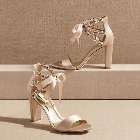 Dress First Wedding Sandal High Heels Brides Shoes Satin Open Toe Crystal Ribbon Tie Elegant Party Prom Cocktail Lace-Up Champagne in Saudi Arabia