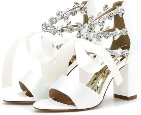 Dress First Wedding Sandal High Heels Brides Shoes Satin Open Toe Crystal Ribbon Tie Elegant Party Prom Cocktail Lace-Up Champagne in Saudi Arabia