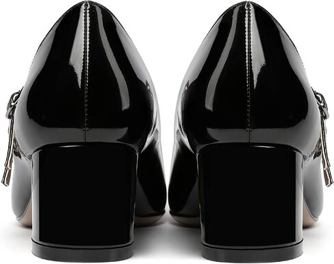 MERRORI Women's Block Pointed Toe Solid Buckle Adjustable Strap Patent Chunky Low Heel Pumps Shoes 2 Inch in Kuwait