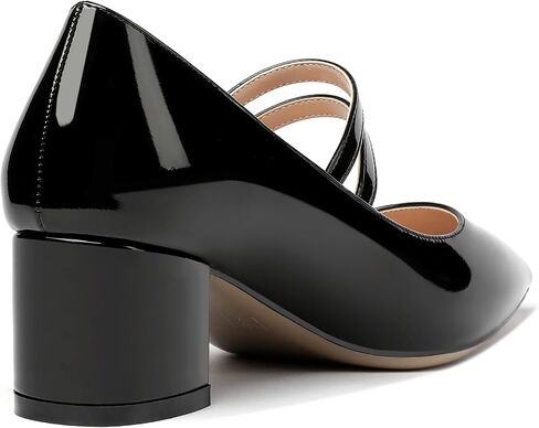 MERRORI Women's Block Pointed Toe Solid Buckle Adjustable Strap Patent Chunky Low Heel Pumps Shoes 2 Inch in Kuwait