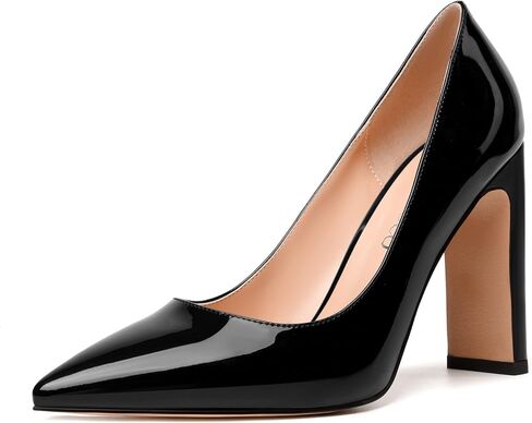 Modencoco Womens Patent Slip on Fashion Asois مدبب إصبع القدم مثير كتلة عالية الكعب مضخات أحذية أنيقة 4 بوصة in Kuwait