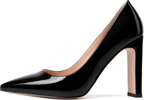 Modencoco Womens Patent Slip on Fashion Asois مدبب إصبع القدم مثير كتلة عالية الكعب مضخات أحذية أنيقة 4 بوصة in Kuwait