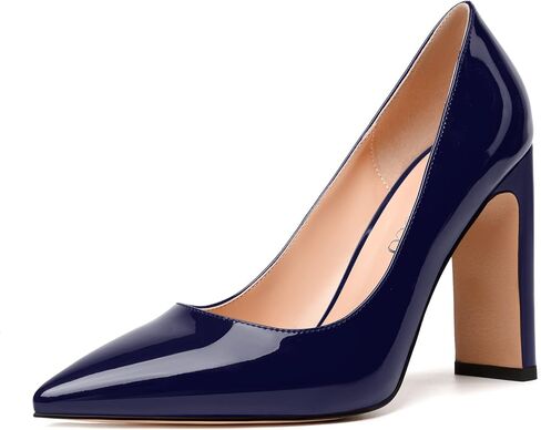 Modencoco Womens Patent Slip on Fashion Asois مدبب إصبع القدم مثير كتلة عالية الكعب مضخات أحذية أنيقة 4 بوصة in Kuwait