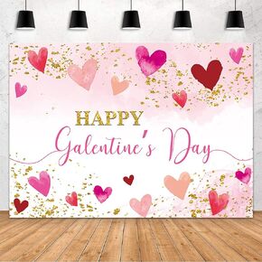 MEHOFOND Happy Galentine's Day Backdrop, Happy Galentine's Day Banner Red Pink Watercolor Love Hearts Gold Dots Photography Background Galentines Day Party Decorations Supplies Photo Booth Props 7x5ft