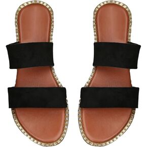 Verdusa Women's Open Toe Beach Summer Flats Suedette Strap Slide Sandals Black 8 in Kuwait