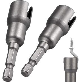 2pcs Wing Nut Socket, 2.6in/65mm Steel Hook Drill Bit, 1/4in Hex Shank Hook Wing Nut Tool for Panel Nuts Screws Eye C Hook Bolt Q-Hanger- Grey