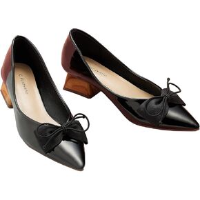 مضخات C.Paravano للسيدات الأسود I مضخات الكعب الخشبي I أحذية مسطحة للنساء أنا أحذية كعب منخفضة للنساء I Bowknot أحذية مضخة إصبع القدم مع جلد براءات الاختراع لامعة (منتصف الليل ، 37) in Kuwait