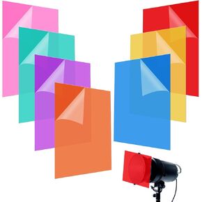 7 Pcs Color Correction Gel Light Filter, Transparent Color Overlays Lighting Filter Plastic Sheets for Christmas Landscape LED Light Reading Photo Studio Headlight Film, 8.3 by 11.8 Inches, 7 Colors
