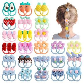 50PCS Girls Hair Ties, Elastic Hair Bands for Kids, Cute Hair Accessories Hair Bows Ponytail Holders Toddlers Colorful Hair Rope Cartoon Decoration Gifts Animal Flower Fruit