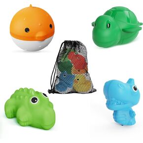 Baby Bath Toys for Infants 6 12 18 Months, Animal Shape Toddler Bath Toys, Soft Silicone Bathtub Baby Toys, Baby Bath Essentials, Gift for 1 2 3 Years Old Boys Girls (4Pcs)
