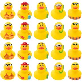 Haooryx 20Pcs Summer Beach Rubber Duckies Float Bathtub Ducky Swimming Pool Toys Summer Theme Novelty Funny Squeeze Ducks for Kids Birthday Party Favors Prize Rewards Baby Shower Bath Toys Decoration