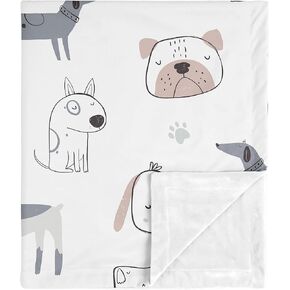 Sweet Jojo Designs Dog Boy Girl Unisex/Gender Neutral Soft Baby Blanket Receiving Security Stroller Swaddle Toddler Newborn Infant Kid Travel Warm Minky Grey Taupe Blue Modern Puppy Pet Watercolor Paw