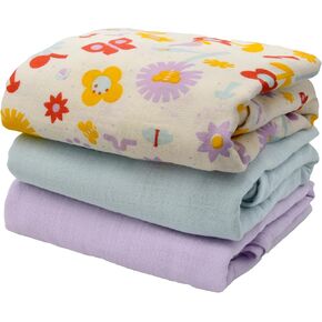 Goldbug 100% Muslin Nursery Swaddle and Receiving Blankets 3-Pack - Backyard Bugs