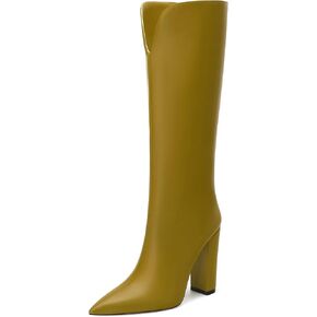 MOVINSTEPS Chunky Heeled Knee High Boots for Women Pointed Toe Pull on Long Boots Comfortable Classic Sexy Tall Boots