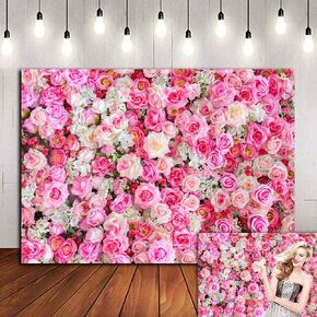 Pink Red Rose Flowers Theme Photography Backdrops 7x5ft Baby Shower Wedding Happy Birthday Day Photo Background Dessert Cake Table Decoration Supplies Studio Props Banner Vinyl