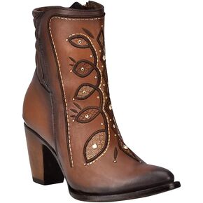Cuadra Women's Bootie in Bovine Leather with Crystals and Zipper Brown