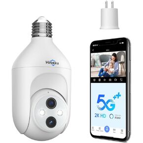 Hiseeu Light Bulb Security Camera Wireless WiFi 5G&2.4GHz,10X Zoom PTZ Light Socket Security Camera, 2-Way-Audio, Auto Tracking & Alarm, 3MP Color Night Vision, SD & Cloud Storage (Dual Lens)
