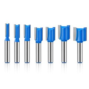 7 PCS Straight Cut Router Bit Set Milling Cutter Cutting 8mm Shank,6mm 8mm 10mm 12mm 14mm 18mm 20mm Cut Diameter Woodworking Straight Cutting Trimming Cutter Double Flute Grooving Bits