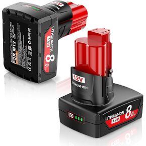 POWTREE 12V 8000mAh M12 Replacement for Milwaukee M12 Lithium-ion Battery Compatible with 48-11-2411 48-11-2420 48-11-2401 48-11-2402 48-11-2401 12-Volt M12 Cordless Tools,2 Pack,LED Indication