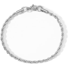 Pingyongchang Clasp Rope Bracelets 3mm Gold Silver Bracelets for women Titanium Steel Rope Chain Link Bracelet for men 7 Inches 8 Inches