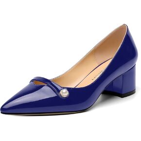 ROSERWISH Womens Party Dress Slip On Patent Pointed Toe Chunky Low Heel Pumps Shoes 2 Inch