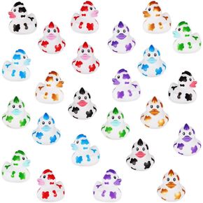 24pcs Cow Ducks, 6 Colors Mini Cow Rubber Ducks Novelty Funny Cow Print Duck Cowboy Duck Baby Bathtub Duck Toys Small Duckies for Baby Shower Party Favors Decoration Swimming Pool Supplies