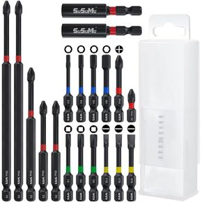Impact Ready Magnetic Screwdriver Bits Set Stronger Magnet Screw Drill Bit 19PCS Anti Slip Square Slotted Hex Head Phillips 1 2 6 Inch Long Drill Tips for Impact Driver Cordless Drill.