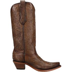Corral Boots Womens Maple Embroidered Studded Snip Toe Casual Boots Mid Calf Low Heel 1-2" - Brown