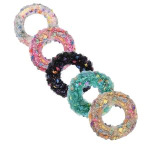 5pcs Girls Knitted Terry Cloth Hair Rope Autumn and Winter New Colorful and Popular Hair Bands High Elasticity Soft and Damage Free Seamless Hair Bands