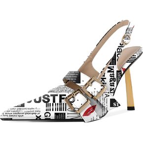 Mettesally Women Slingback Heels Pumps Shoes High Heels Stilettos Square Toe for Women Dressy Shoes 4 Inches