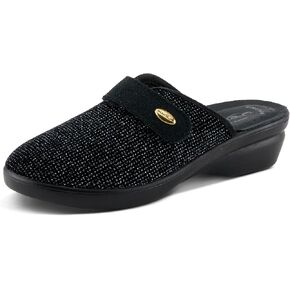 Flexus Women's MERULA-Sparkle Clog with Sparkling Upper, Adjustable Strap, and Comfortable Fit Black