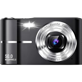 Compact HD Digital Camera 50MP 16X Zoom High Definition 1080P Point and Shoot Camera 32GB Memory Card and 2 Batteries, Fun Camera for Boys Girls Kids Students Beginners and Birthday Holiday (Black)