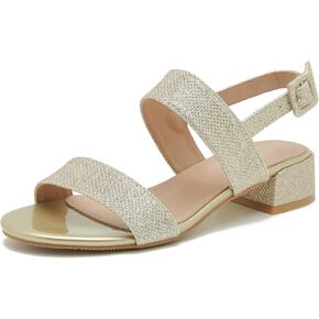 Enelauge Women's Open Toe Ankle Strap Low Block Chunky Heels Sandals Holiday Party Wedding Dress Pumps Shoes