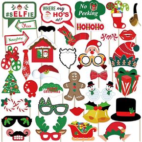 36 Pcs Christmas Photo Booth Props Photography Christmas Selfie Props DIY Kit for Christmas Event Party Holiday Decorations Gifts