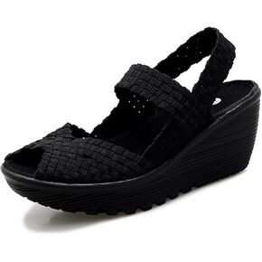 Touchmosees Women's Wedge Platform Slip-on Woven Pumps Casual Walking Shoes | Lightweight Mary Jane Shoe Soft Comfortable Sandals for Work Travel Garden in Kuwait