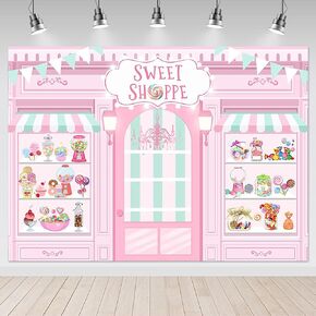 Mocsicka Sweet Shoppe Backdrop 7x5ft Dessert Parlor for Girl Birthday Party Background Decorations Donut Ice Cream Cake Table Decor Photoshoot Studio Props (Pink)