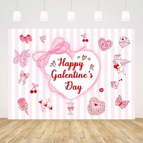 7x5ft Galentine's Day Backdrop Happy Galentine's Day Photography Background Pink Bow Heart Galentine's Day Party Decorations Banner Photo Props