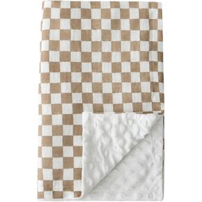 2-Layer Baby Blankets for Unisex Boys Girls, Super Soft Nursery Minky Blankets with Muslin Cotton Front and Dotted Fleece Backing for Infant Newborn Toddler 30 x 40 Inch(Coffee Checkered)