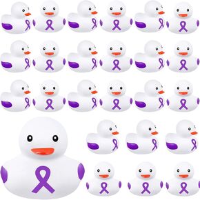 24 Pcs Purple Ribbon Awareness Rubber Duck Domestic Violence Awareness Lupus Overdose Awareness Breast Cancer Awareness Rubber Duck for Awareness Program Memorial Events Campaign Parties Supplies