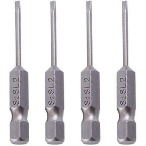 Eagles 4pcs Slotted Tip Screwdriver Bits，50mm/2.0mm Flat Head Slotted Tip Magnetic Hex Shank Slotted Screwdriver Bits Set