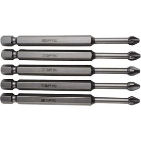 3.5 Inch Impact Screwdriver Bits - Set of 5 PH2 Phillips #2 Bits, 89mm Long for Maximum Torque and Durability