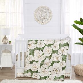 Sweet Jojo Designs Sage Green Boho Flower Girl Girl Baby Crib Bedding مجموعة غرفة حضانة الأطفال بطانية تركيبات تركيبة تتنورة العاجية المتهالك البوهيمي بالألوان المائية الطبيعة الحديثة البيج 4pc