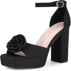 Allegra K Women's Flower Square Toe High Platform Chunky Heel Sandals