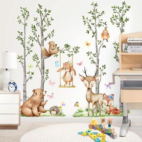Wildlife Jungle Wall Stickers, Tree Shaped Wall Stickers, Bear Giraffe owl Squirrel Hedgehog Butterfly Fox Wall Decorations Suitable for Boys' bedrooms Baby Rooms Children's bedrooms Living Rooms